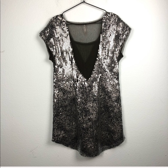 Free People Sequin Mesh Mini Shift Dress Silver - Picture 6 of 8